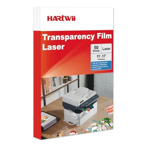 Hartwii 11x17 Laser Transparency Film,50 Sheets 4mil Double Sides Overhead Projector Film for Laser Jet Printer and Copier,Transparent OHP Film Paper A3 Menu Size