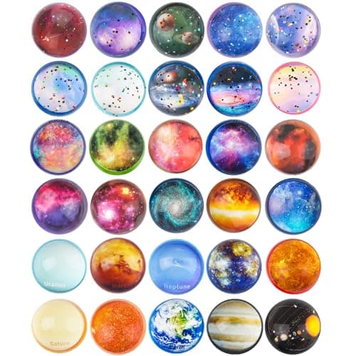 Ecoofor 30 Pack Galaxy Bouncy Balls 32 mm Space Themed Rubber Balls in 30 Styles Bulk Space Party Favors for Kids Goodie Bag Fillers Bag Stuffers Space Toys for Boys and Girls