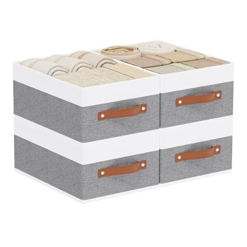 YheenLf Clothing Storage Bins, Clothes Boxes with Handles, Baskets for Organizing, Fabric bins for Shelves, 13 × 9.1 × 5.5 inch, 4 Pack, White and Grey