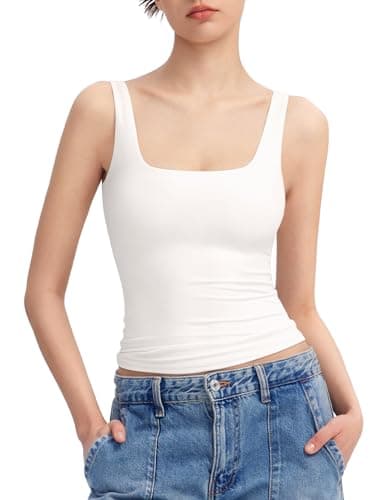 PUMIEY White Tank Tops for Women Square Neck Sleeveless Summer Tops, Splashed White XXX-Large