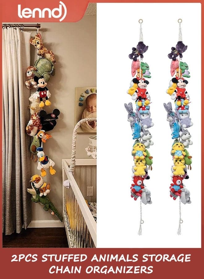 2PCS Stuffed Animals Storage Chain Organizers 2m Cotton Hanging Storage Chain with 40 Metal Clips Stuffed Animal Display Holder Chain for Wall or Corner Nursery Play Room