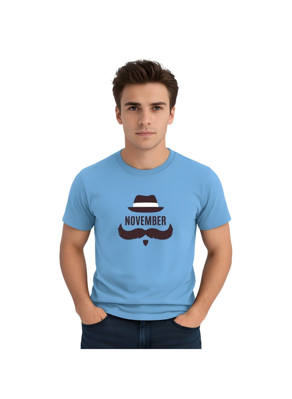 Movember Men's ProstateCancer Awareness Round Neck T-shirt Blue — L