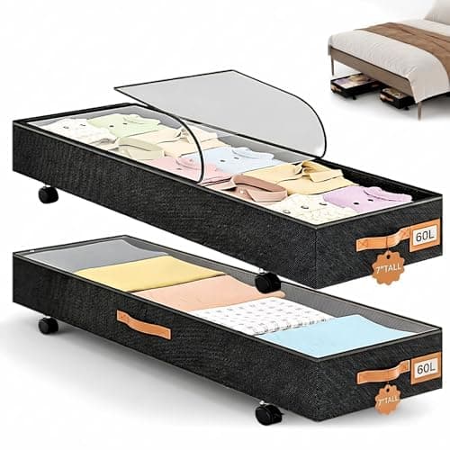 AKODENORA Under Bed Storage with Wheels 39inch, Extra Long Under Bed Storage Bins, Low Profile Under Bed Storage 5.5inch Height No Assemble Storage Containers, Under Bed Shoe Storage with Lids