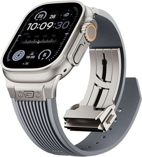 MOROFY Luxury Rugged Silicone Rubber Strap Compatible With Apple Watch Ultra 2 Band 49mm 46mm 45mm 44mm 42mm with with Metal Connector & Folding Clasp for iWatch Series 10 9 8 7 6 5 4 3 2 1 SE - Grey