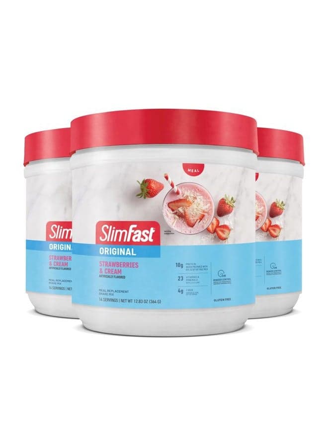 Meal Replacement Powder, Original Strawberries & Cream, Weight Loss Shake Mix, 10g of Protein, 14 Servings (Pack of 3) (Packaging May Vary)