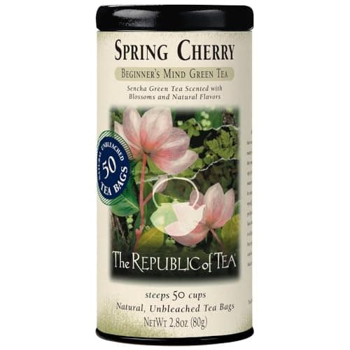 The Republic of Tea Spring Cherry Green Tea 50 Tea Bags Sencha Green Tea