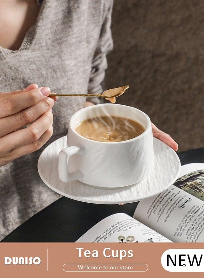 Tea Cup and Saucer Set, Porcelain Espresso Coffee Cup with Saucer, Ceramic Tea and Coffee Mugs for Home,Office Elegant Afternoon Tea and Artful Coffee Enjoyment