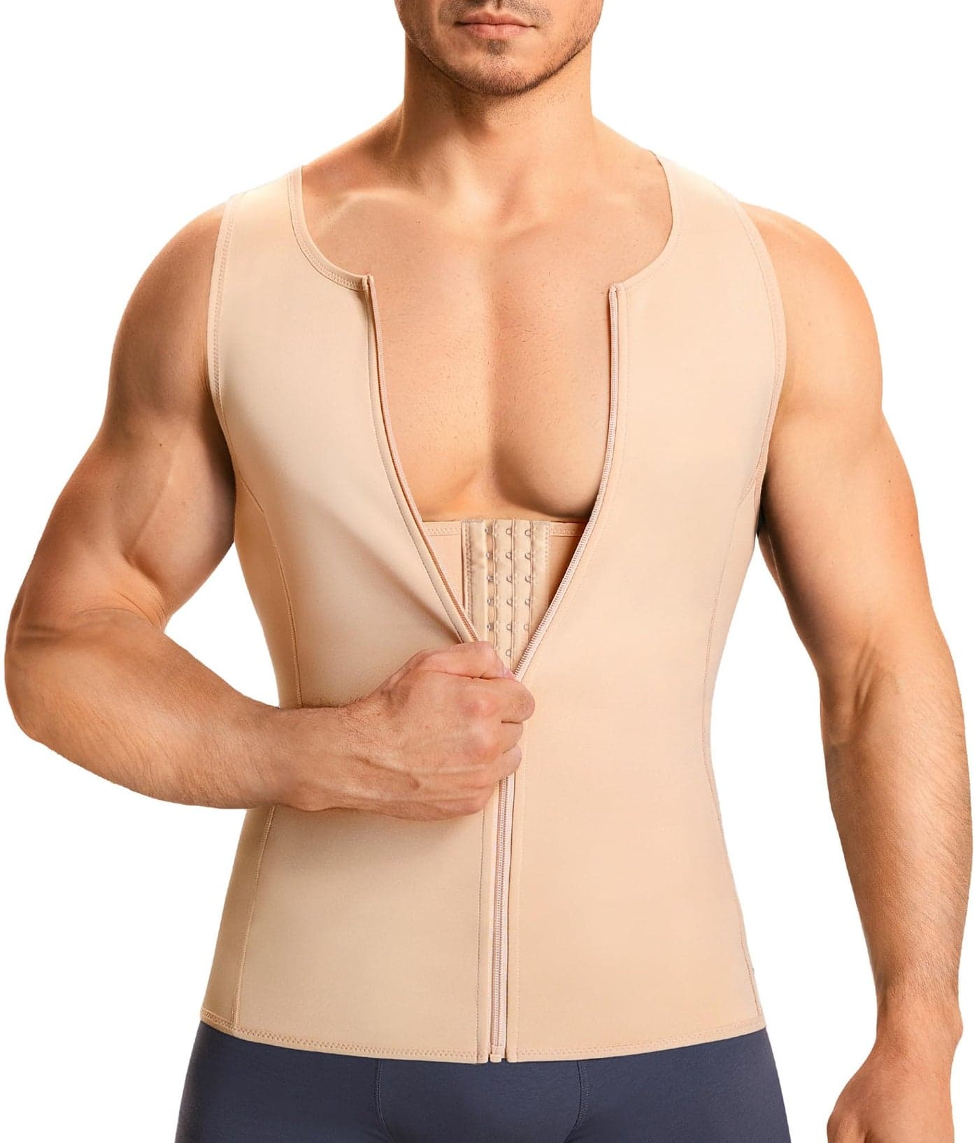TAILONG Men Compression Shirt For Body Slimming Tank Top shaper Tight Undershirt Tummy Control Girdle XLarge Beige