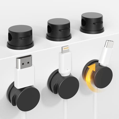 Inchor Cord Holder, Swiveling Cord Organizer, Magnetic Cable Clips for Desk, 6 Pack Cable Organizer for Nightstand, Adhesive Cable Holder Cable Management Clips for Car Home Office (Black)