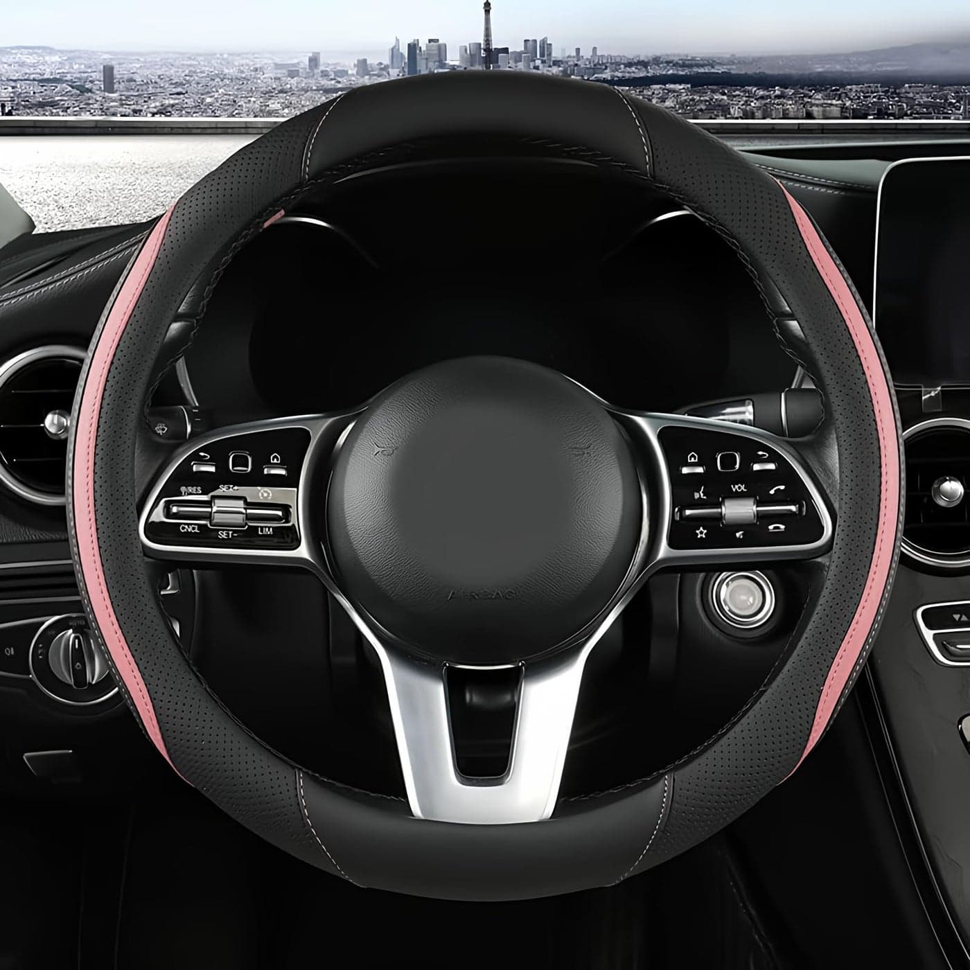 Car Steering Wheel Cover Leather Steering Wheel Cover Pink Universal 14515 Inch Microfiber Leather AntiSlip Breathable Auto Steering Wheel Covers for Men Women BlackPink