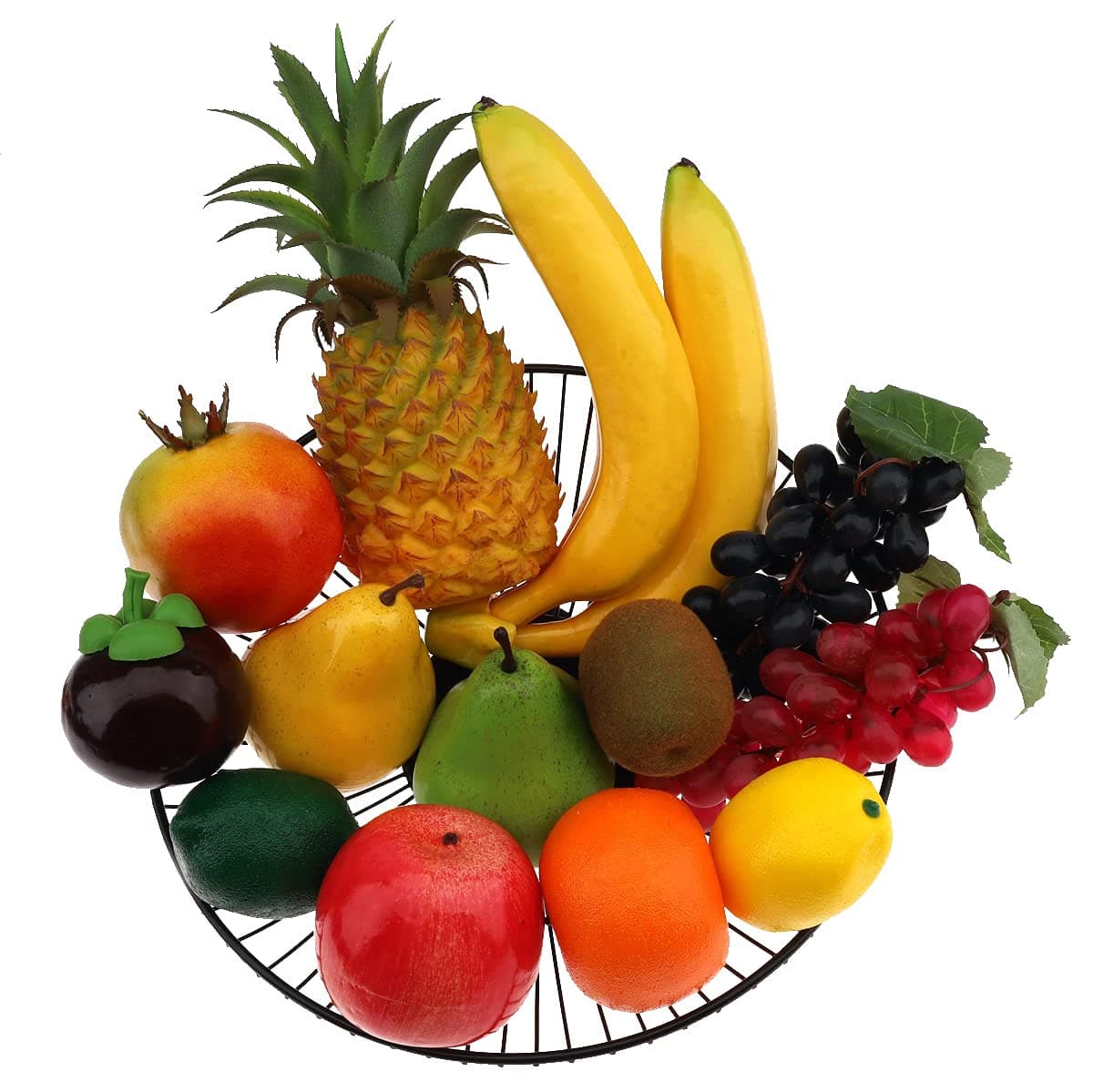 Meiwlong 13 PCS Plastic Fruit for Decor Artificial Fake Fruit Set with Lifelike PineappleBananaGrapesPear LemonOrange ApplePomegranate Home Kitchen Party Table Centerpiece Decoration