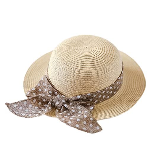 Connectyle Kids Lovely Summer Straw Hat Bowknot Beach Sun Protection Hats for Girls Beige 9-18M