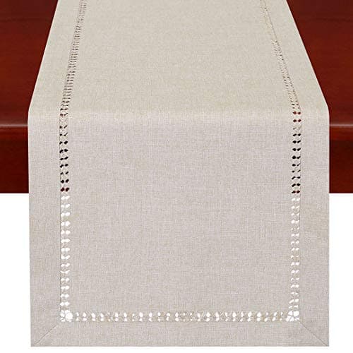 Grelucgo Handmade Hemstitched Polyester Rectangle Table Runners Dresser Scarves Beige 14x36 inch