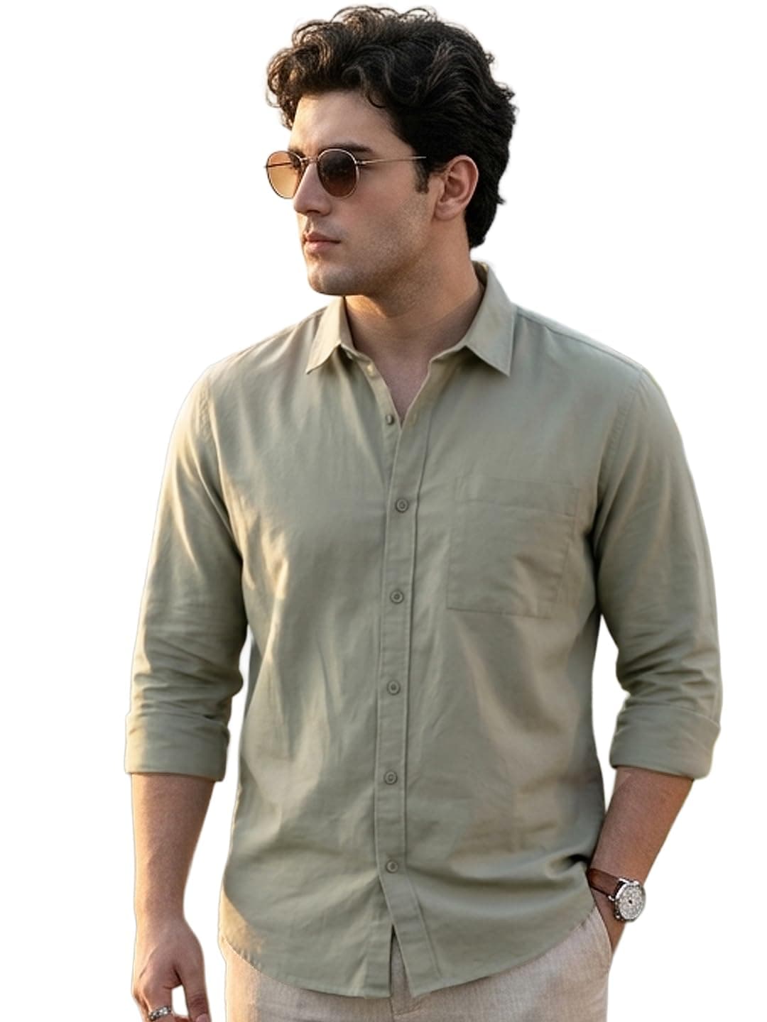Urbano Fashion Men's Olive Cotton Full Sleeve Regular Fit Casual Solid Shirt (shirtsolreg-01-olive-l)