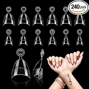 Grevosea 240 Pcs short almond nail tips 12 Sizes Pre Shape Half Cover Nail Tips press on nails gel nail extension for Beginner and Professional DIY Manicure Art Home Salon