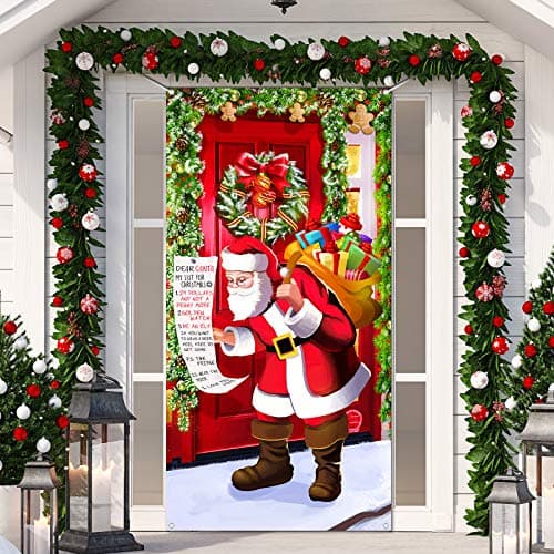Christmas Door Cover Decoration Santa Door Hanging Banner Funny Xmas Background Santa Claus Backdrop Christmas Party Decorations Photo Booth Prop for New Year Christmas Eve 709 x 354 Inch