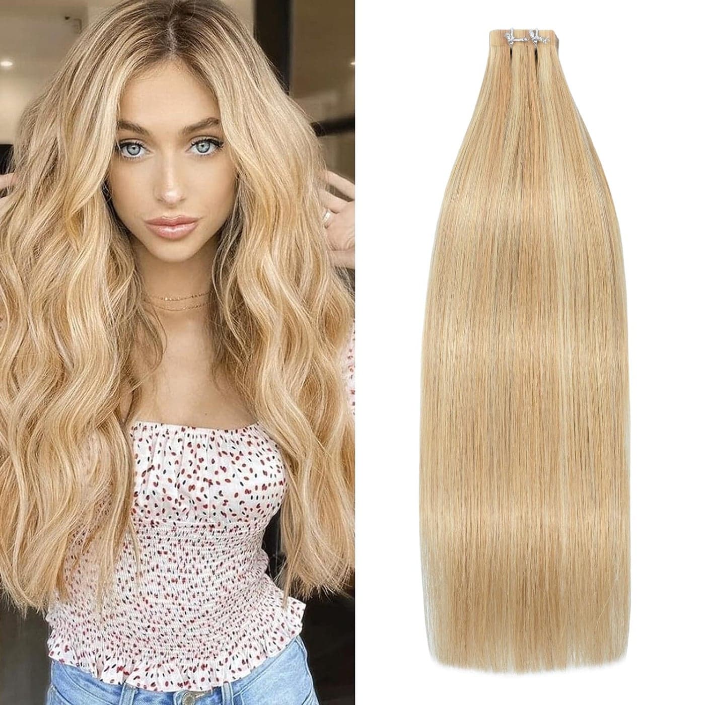 WindTouch Tapein Hair Extensions Balayage Honey Blonde to Bleach Blonde Ombre 20 Pieces Real Human Hair Thick Full Head 50g 14Inch