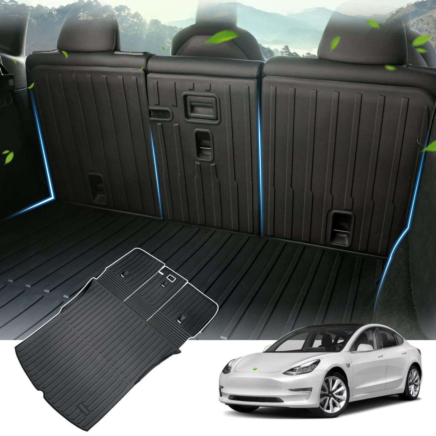 KUST Custom Fit Trunk Mat for 20202024 2025 Tesla Model Y Accessories 5 Seater Not for 7 Seat or Juniper Cargo Mat Liner Back Seat Protector All Weather Protection Black