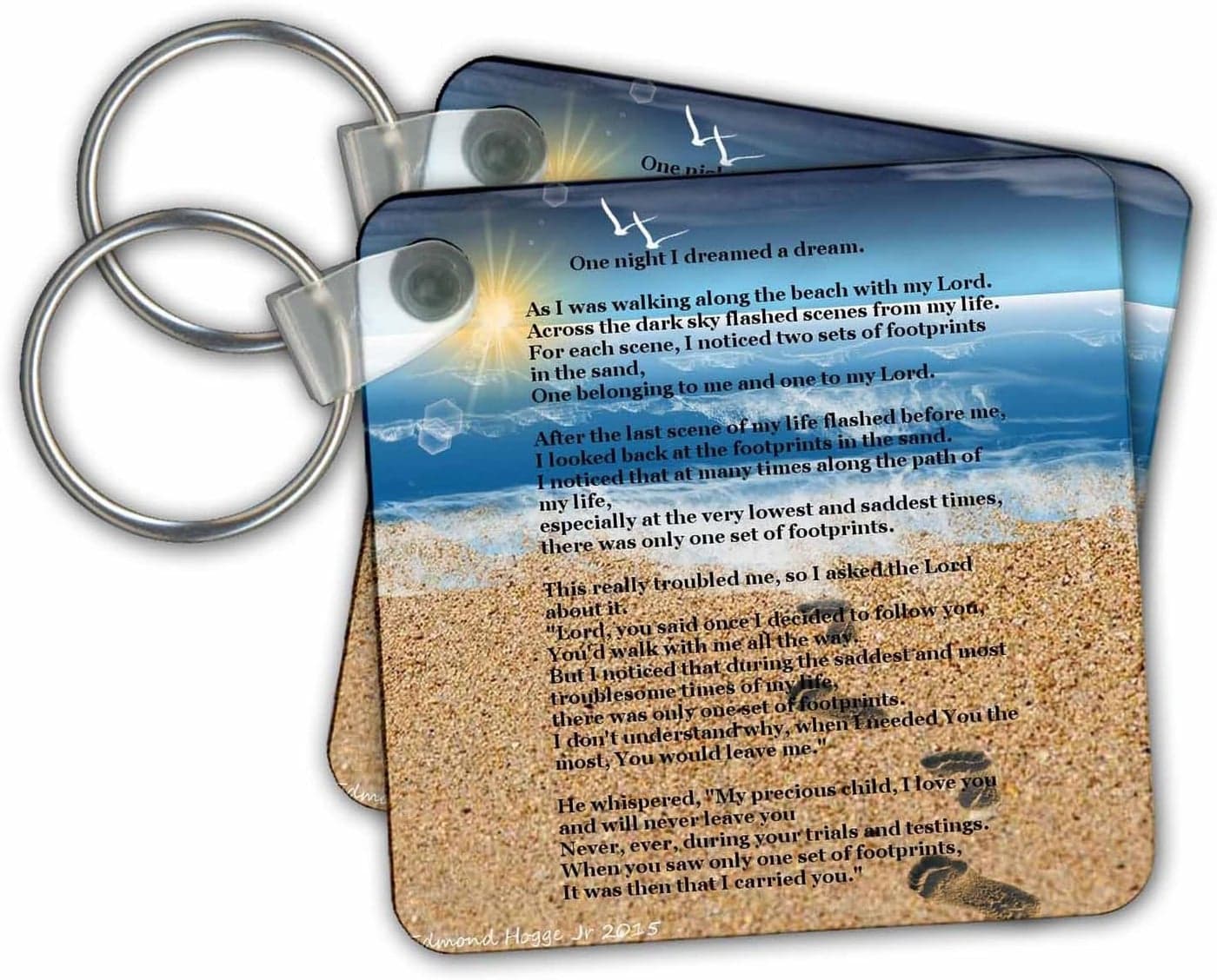 3dRose Footprints in The Sand on Beach with Poem Key Chains 225 x 225 Set of 2 kc_204469_1