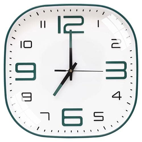 TEKCOOL Plastic Analogue Wall Clock 12" Silent Quartz Decorative Latest Wall Clock Non-Ticking Classic Clock Battery Operated Round Easy to Read for Room/Home/Kitchen/Bedroom/Ofice/School.White green?