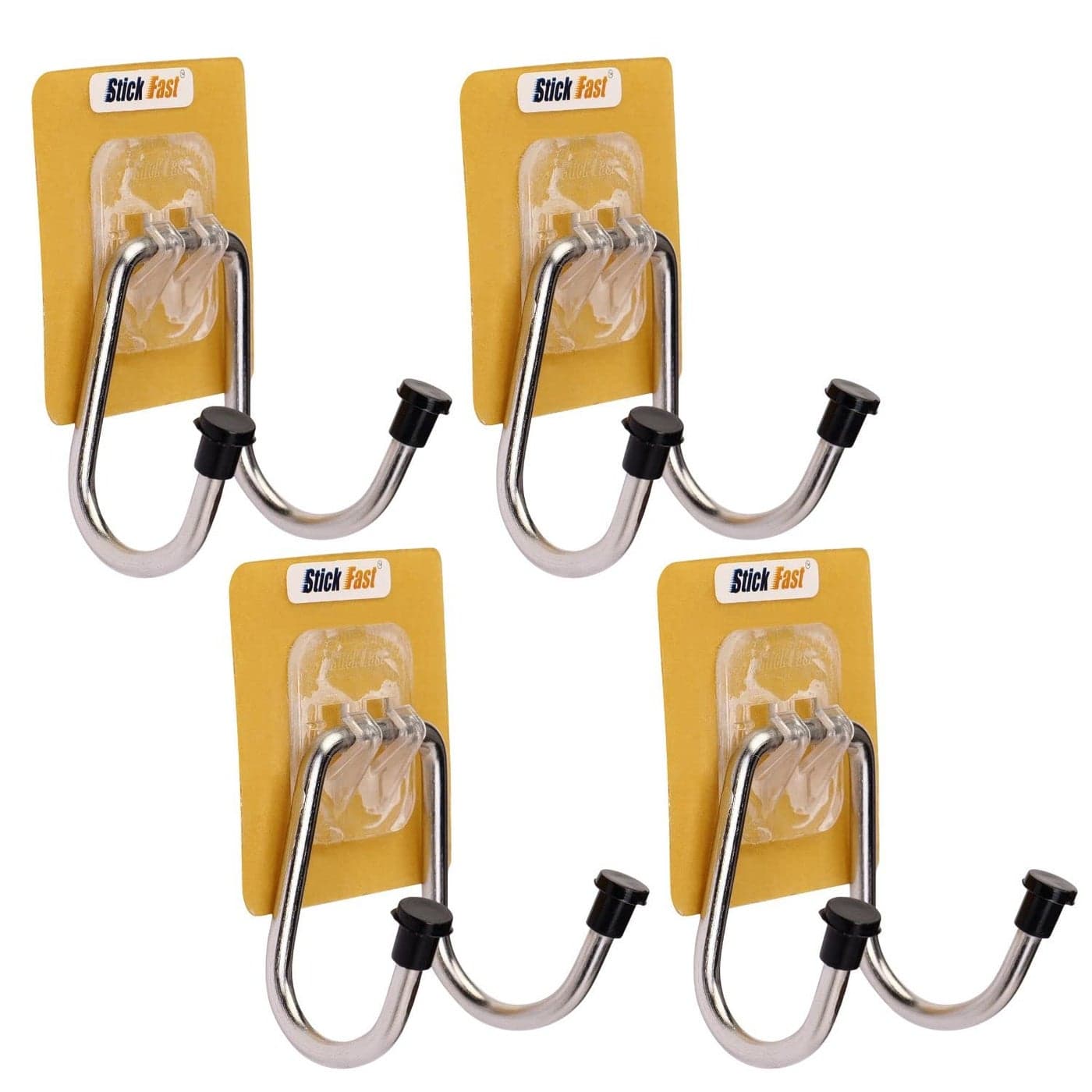Stick Fast Self Adhesive Series Wall Dual Hook Wall Hangers with Strong Adhesive Tape for Bedroom Bathroom Kitchen Accessories Items Big Size Pack of 4