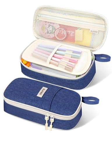 SUNEE Cute Pencil Case, Aesthetic Pen Pouch, Colored Large Pencil Bag with Zipper, Kawaii Stationery Storage and Organizer, School Supplies for Teen and Adult Girls, Navy Blue
