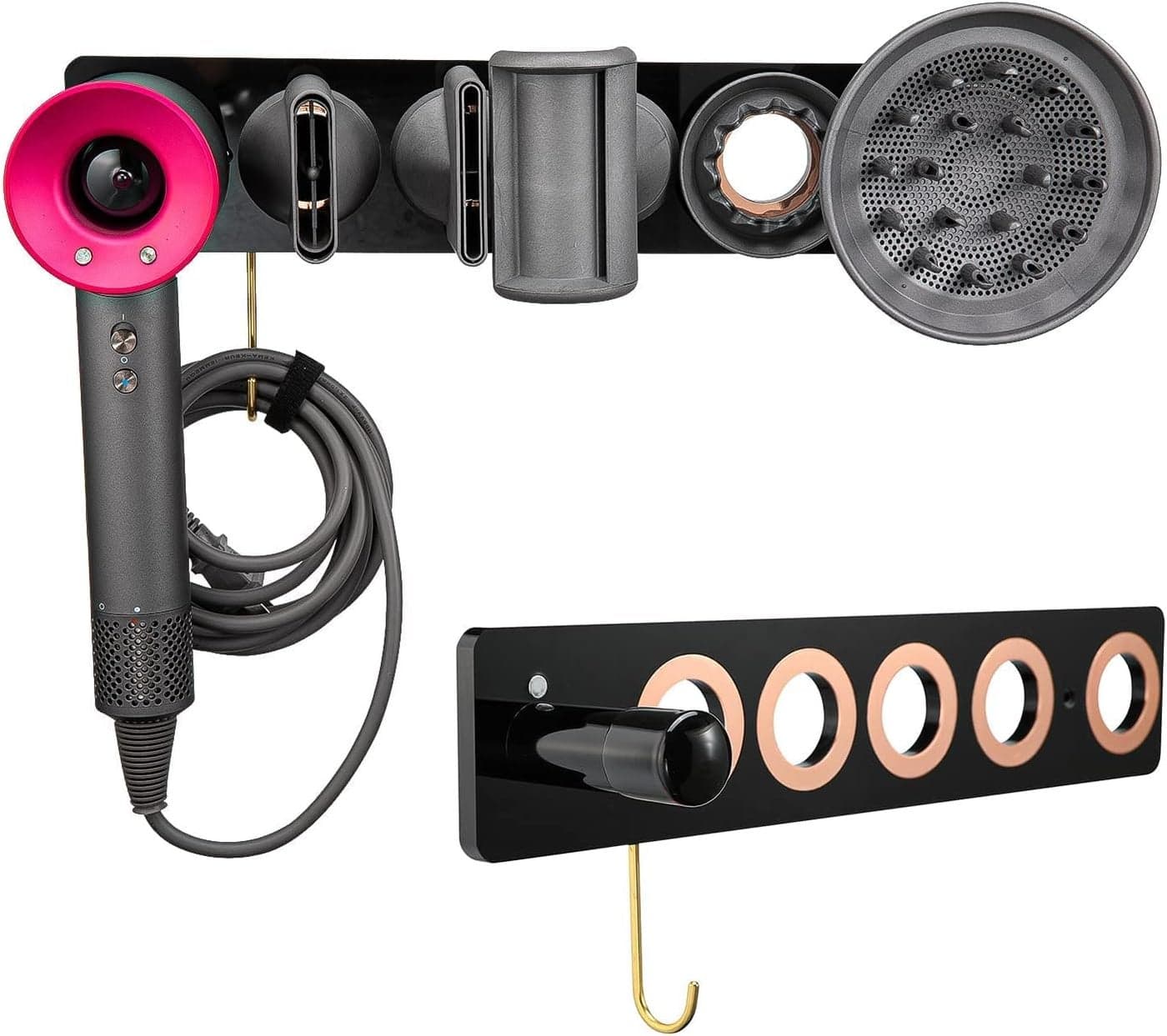 Hair Dryer Holder, Acrylic Wall Mount Bracket Stand Storage Rack Organizer Fits for Dyson Supersonic Hair Blow Dryer, Space Organizer for Bathroom/Bedroom/Washroom(Black)