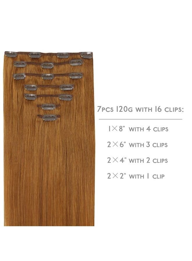 WENNALIFE Clip in Hair Extensions, 14 Inch 120g 7pcs Clip in Hair Extensions Real Human Hair, Auburn Ginger Human Hair Clip in Extensions Remy Human Hair Extensions Clip Ins Double Weft