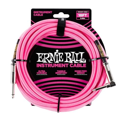 Ernie Ball Braided Instrument Cable StraightAngle 18ft Neon Pink P06083
