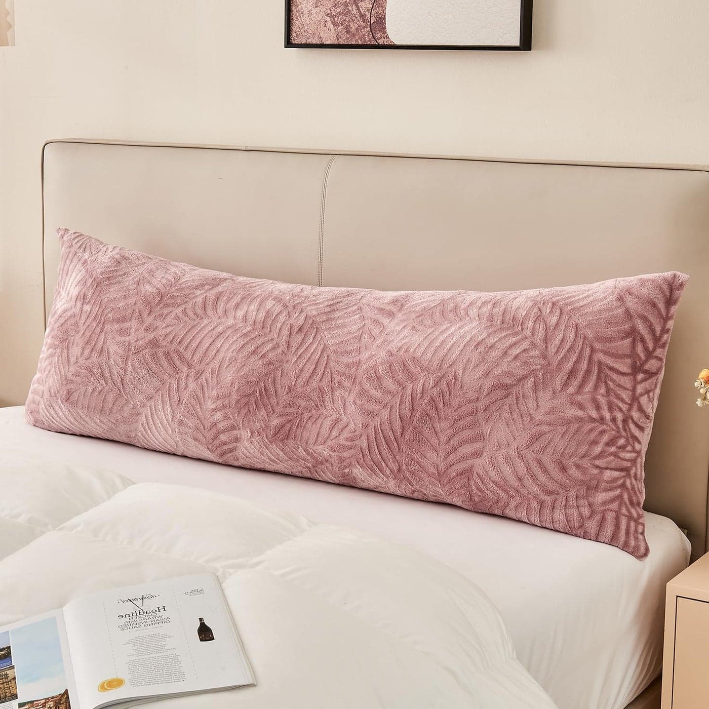 SOCHOW Body Pillow Cover 21x54 Inches Super Soft and Cozy Leaves Textured Fleece Long Body Pillowcase with Zipper Closure1 Pack Dusty Pink