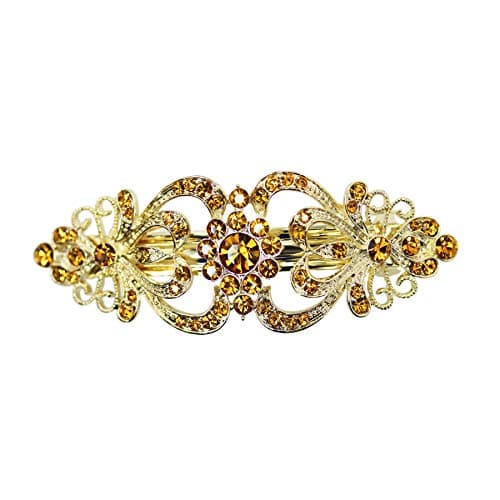 Faship Gorgeous Brown Yellow Crystal Floral Hair Barrette