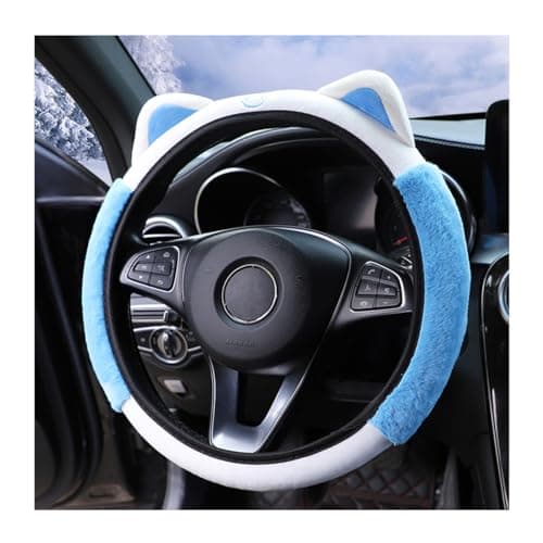 Bittwee Car Steering Wheel Cover Fluffy Soft Plush for Winter Warm Cute Steering Wheel Protector with Kitty Cat Ears Universal 15 Inch Elastic AntiSlip Lovely Decor Car Accessories Blue
