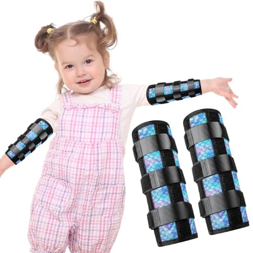 Threlaco 2 Pack Thumb Sucking Stop for Kids Toddlers Nail Biting Treatment Finger Sucking Deterrent Guard Prevention Anti Nose Picking Pediatric Elbow Immobilizer for Boys Girls 2-6 Years(Mermaid)
