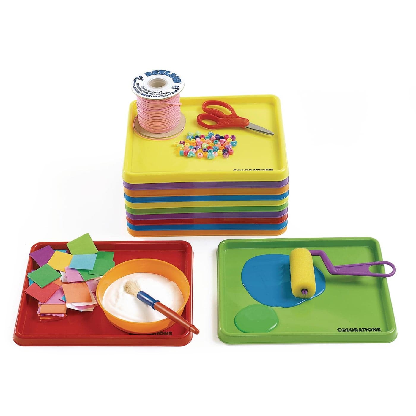 Colorations set of 12 Kids Activity Plastic Trays Rainbow of Colors Arts and Crafts Organizer Tray Serving Tray Great for Crafts Beads Water Beads Paint Toys building blocks Item MTRAY