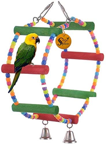 Sage Square Wooden Bead Swing Toy for Parrot with Giant Wheel - Playful Natural Wooden Bead Swing Toy for Budgies, Cockatiel, Lovebird, Sun Conure, Finch, African Grey, Canary, Cockatoo, Macaw Birds
