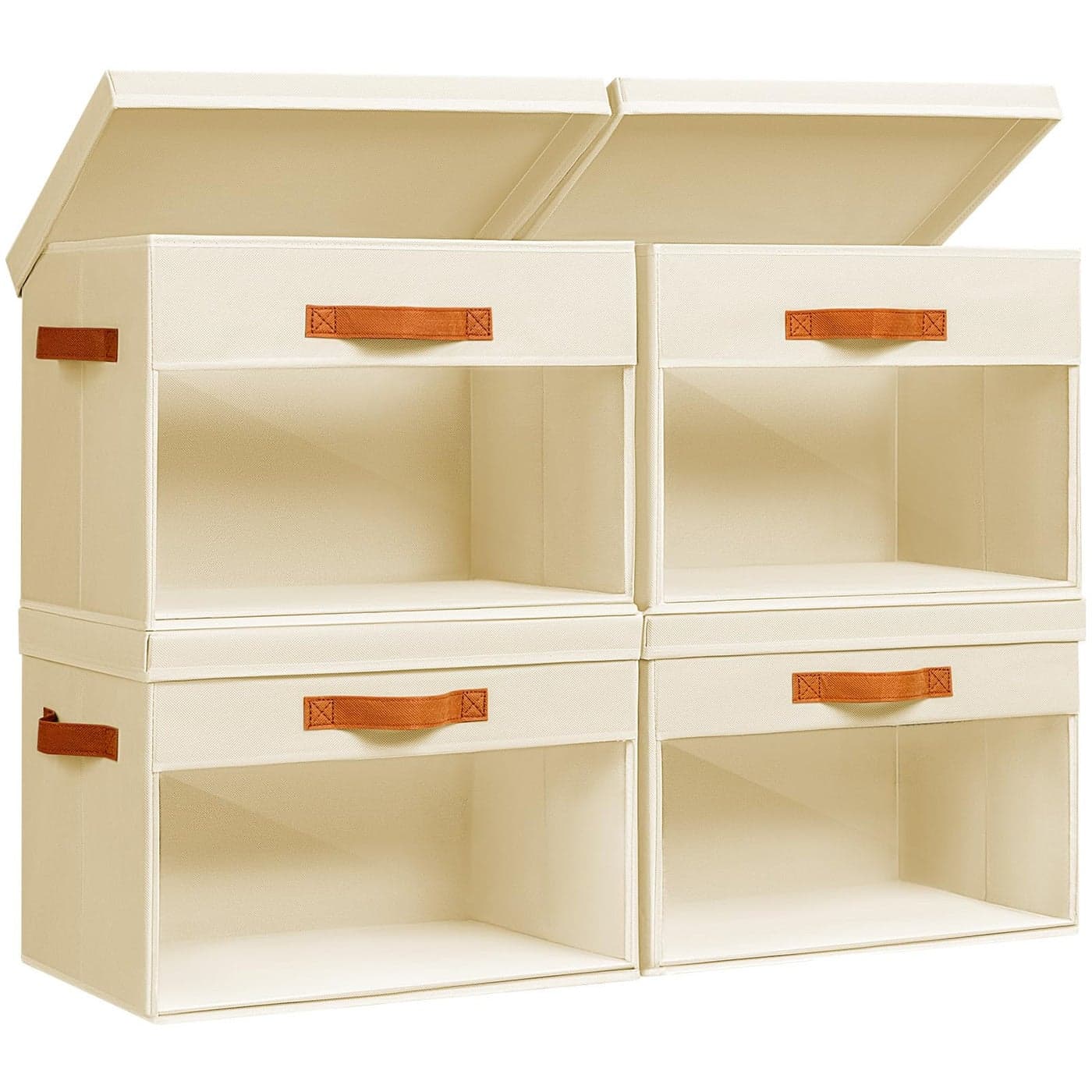 Homsorout Large Storage Bins with Lids 4 Pack Foldable Decorative Organizers with Clear Windows Handles Cube Storage Organizers for Clothes Blankets Sweaters Sheets Beige