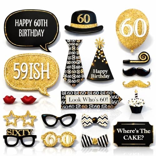 Wanna Party 60th Birthday Photo Props - 20 Pieces (Black)