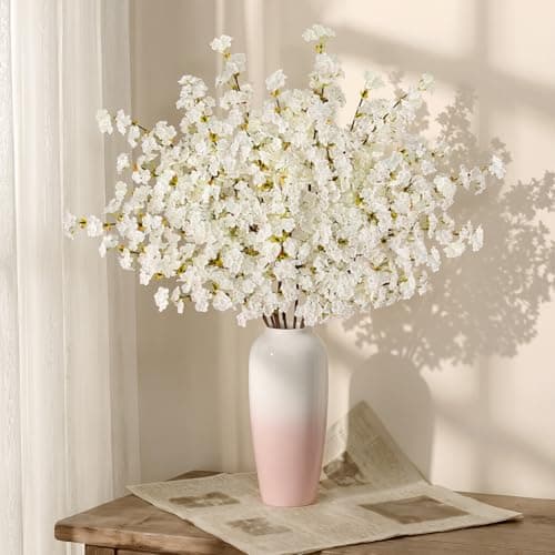 Uieke 24Pcs Silk Cherry Blossom Branches 393in Artificial Cherry Blossom Tree Stems Fake Plum Blossom Flowers Arrangement for Wedding Home Japanese Decor White
