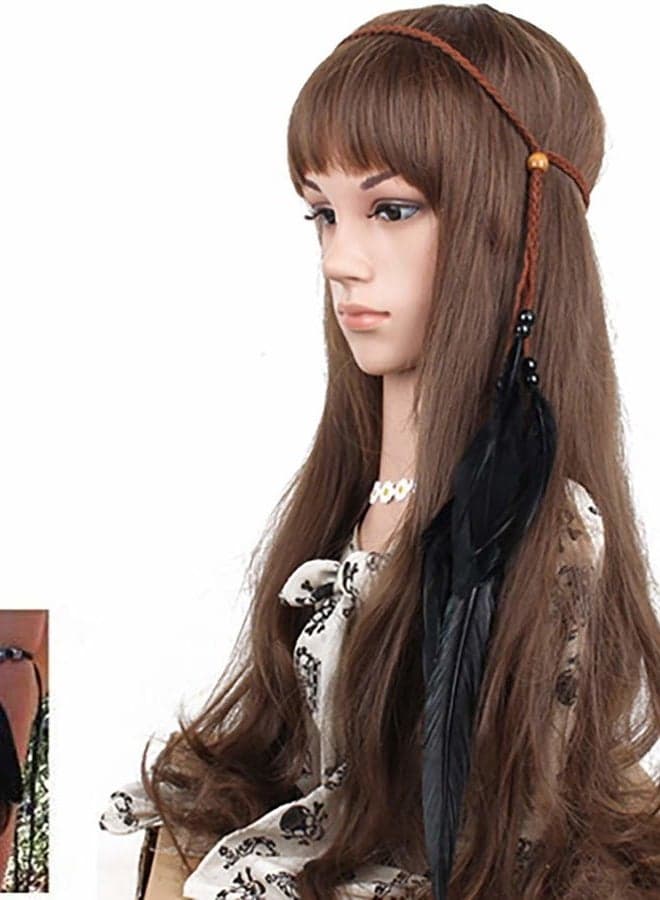 Set of 2 Gypsy Hippie Feather Headband Headdress and Armband Bohemian Headwear Headpiece Handmade Tribal Indian Fascinator Feather Hairband Hair Accessories for Girls Women Lady (B#)