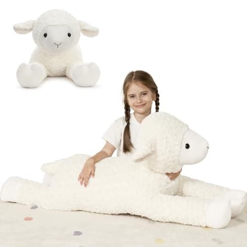 Tezituor 433 Giant White Sheep Stuffed Animal Hugging Fluffy Stuffed Sheep Plush Body Pillow for Boys Girls Realistic Large Lamb Farm Plush Toy Gift for Christmas Birthday Decor