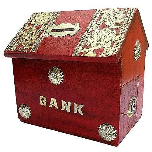 Woodykart Hut Shape Wooden Coin/Money/Piggy Bank Saving Box - (Gift for Kids | Boys/Girls | Toy | Red.)