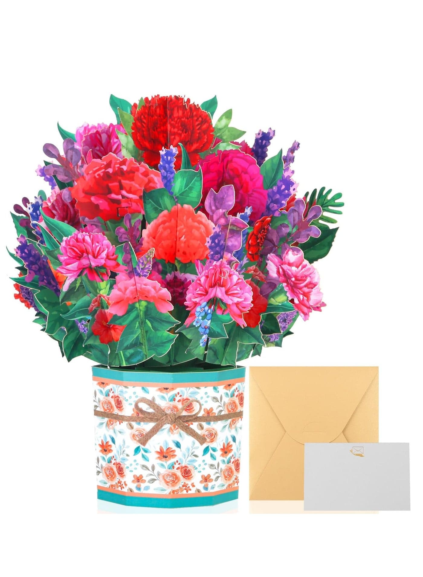 Pop Up Flowers Bouquet Card Carnation Bouquet 3D Pop Up Flowers Greeting Card Handmade Paper Florals Gifts for Parents/ Women/ Friends/ Girlfriend On Birthday/ Anniversary/ Valentines Day