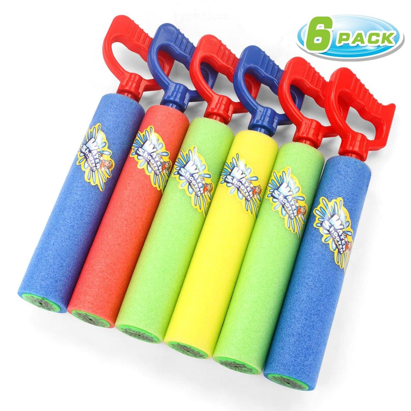 FunHere Water Guns Shooter 6 Pack Super Foam Soakers Blaster Squirt Guns Pool Noodles Toy with Plastic Handle Summer Swimming Beach Garden Fighting GameOutdoor Toys for Kids Boys Girls Adults