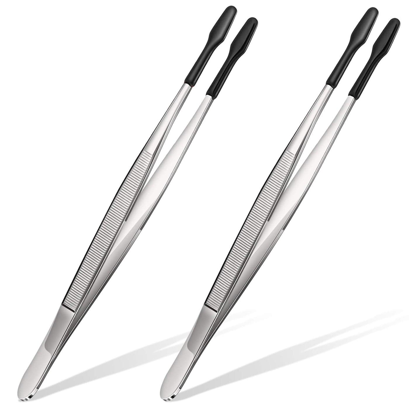 Honoson 2 Pieces Rubber Tipped Tweezers PVC Rubber Coated Soft Non Marring Flat Tip Lab Industrial Hobby Craft Tweezers Tools Jewelry Coin Stamp TongsBlack