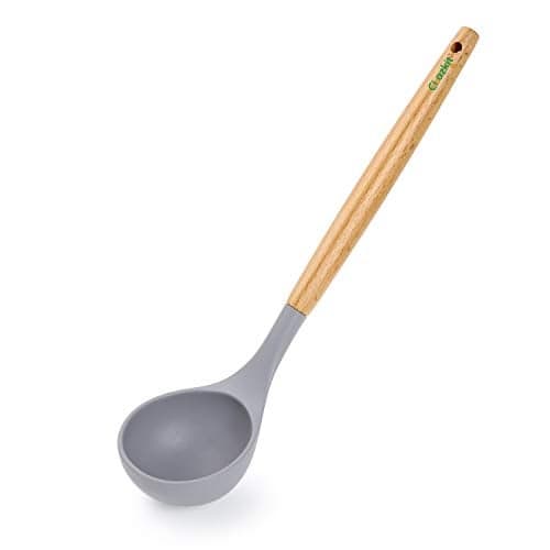 Clazkit YHW847 Silicone Serving Spoon with Heat Resistant Silicone Covering Head and Stay-Cool Wooden Handle (Grey)
