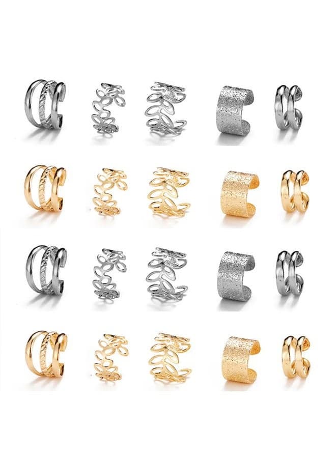 20 Pcs Gold Silveer Hair Braids Dreadlock, Non-Piercing Ear Clip Beard Beads Cuffs Clip Hair for Women Men Hair Accessories Styling Jewelry Tools