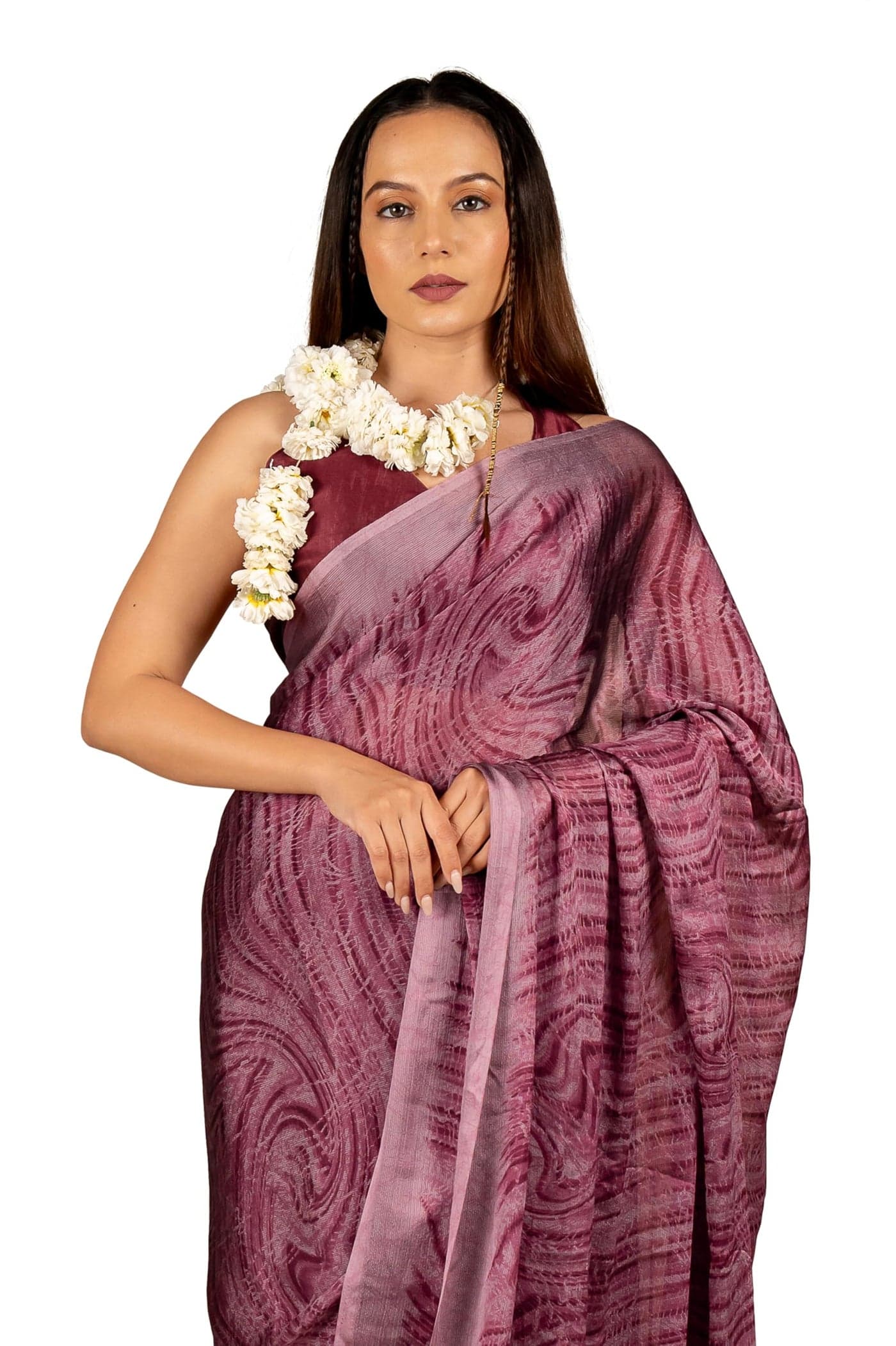 MIRCHI FASHION Women's Chiffon Shibori Printed Saree with Blouse Piece (43781 - Dusty Rose Pink, Maroon)
