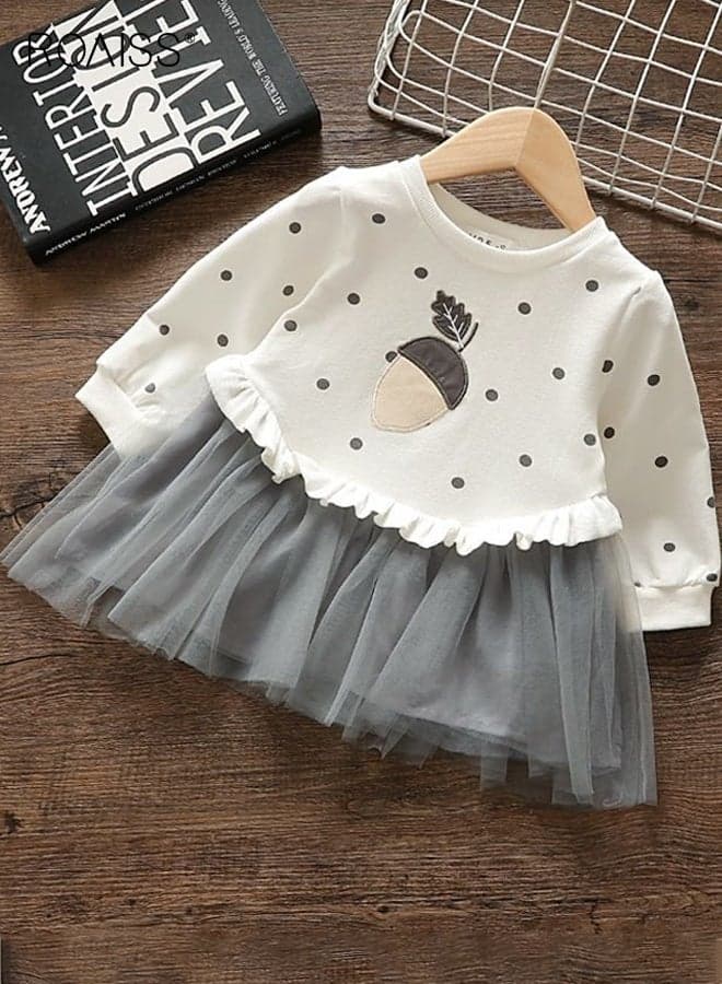 Girls Tulle Dresses, Toddler Long Sleeve Dress, Adorable Polka Dot Dress, Suitable for Daily Wear and Outdoor Activities