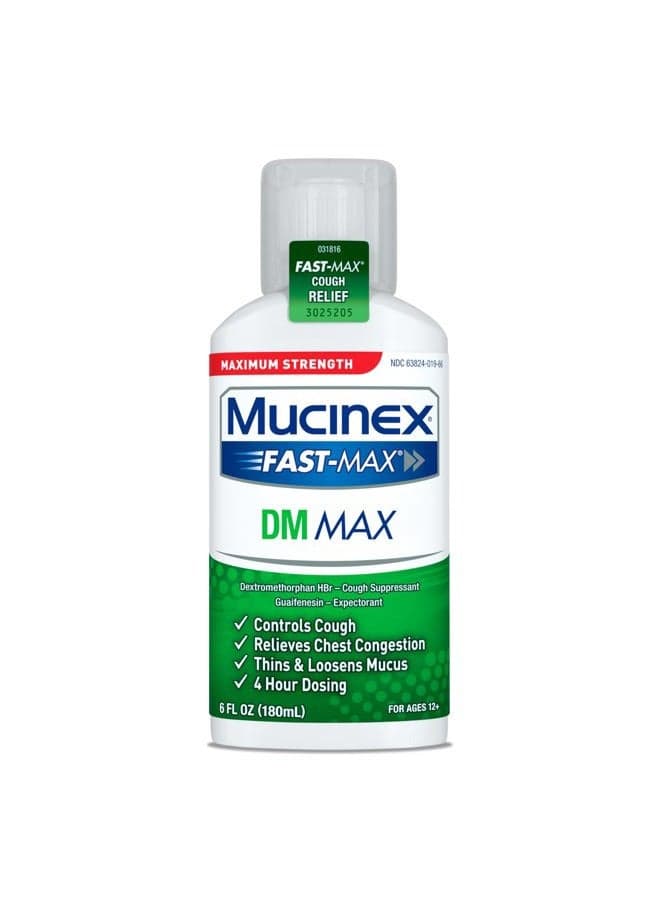 DM Max Liquid Cough & Cold Medicine For Adults, Cold And Flu Medicine for Excess Mucus Relief, Guaifenesin & Dextromethorphan Expectorant & Decongestant for Adults, Dr Recommended, 6.0 Fl Oz