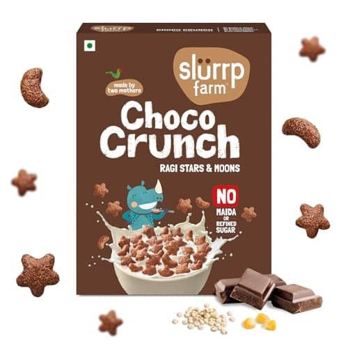 Slurrp Farm Choco Crunch Chocolate Cereal | No Maida, No Refined Sugar, No Added Colour | Ragi Stars and Moons | Healthy Breakfast for Kids | 300 g